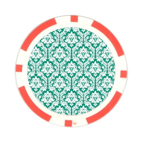 White On Emerald Green Damask Poker Chip from ArtsNow.com Front