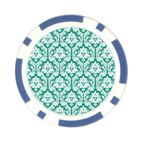 White On Emerald Green Damask Poker Chip from ArtsNow.com Front