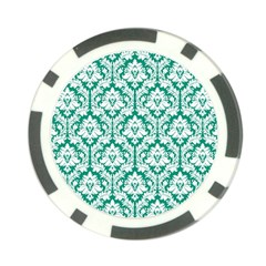 White On Emerald Green Damask Poker Chip from ArtsNow.com Front