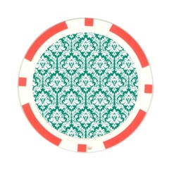 White On Emerald Green Damask Poker Chip from ArtsNow.com Front