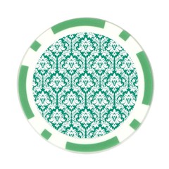 White On Emerald Green Damask Poker Chip from ArtsNow.com Front