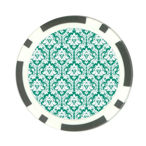 White On Emerald Green Damask Poker Chip from ArtsNow.com Back