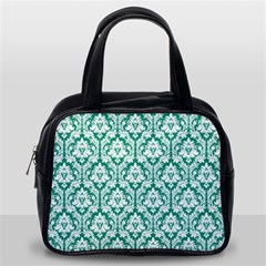 White On Emerald Green Damask Classic Handbag (Two Sides) from ArtsNow.com Back