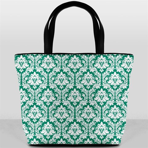 Emerald Green Damask Pattern Bucket Bag from ArtsNow.com Back