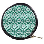 Emerald Green Damask Pattern Mini Makeup Bag