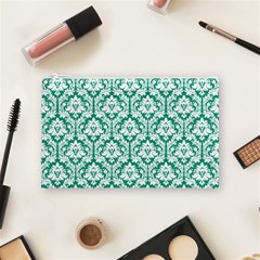 Emerald Green Damask Pattern Cosmetic Bag (Medium) from ArtsNow.com Front