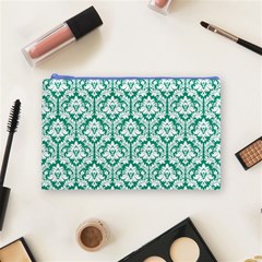 Emerald Green Damask Pattern Cosmetic Bag (Medium) from ArtsNow.com Front