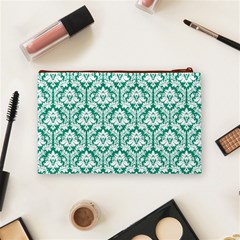 Emerald Green Damask Pattern Cosmetic Bag (Medium) from ArtsNow.com Back