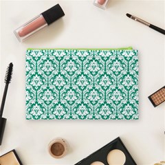 Emerald Green Damask Pattern Cosmetic Bag (Medium) from ArtsNow.com Back