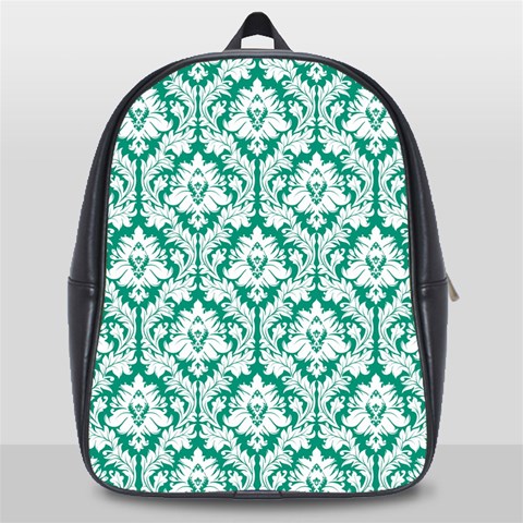 Emerald Green Damask Pattern School Bag (Large) from ArtsNow.com Front