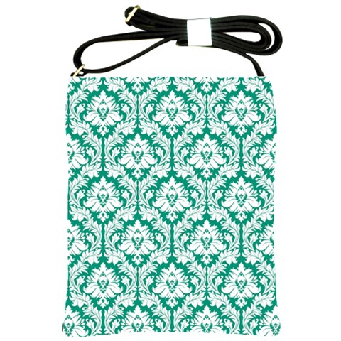 Emerald Green Damask Pattern Shoulder Sling Bag from ArtsNow.com Front