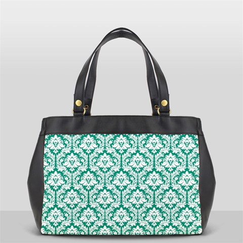 White On Emerald Green Damask Oversize Office Handbag (One Side) from ArtsNow.com Front