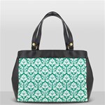 White On Emerald Green Damask Oversize Office Handbag (One Side)