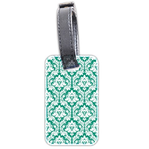 White On Emerald Green Damask Luggage Tag (Two Sides) from ArtsNow.com Front