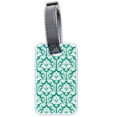 White On Emerald Green Damask Luggage Tag (Two Sides) from ArtsNow.com Front