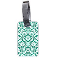 White On Emerald Green Damask Luggage Tag (Two Sides) from ArtsNow.com Back