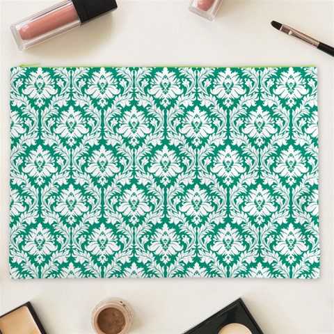 Emerald Green Damask Pattern Cosmetic Bag (XXL) from ArtsNow.com Front