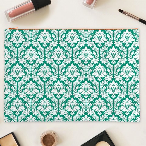 Emerald Green Damask Pattern Cosmetic Bag (XXL) from ArtsNow.com Front