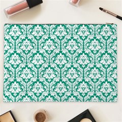 Emerald Green Damask Pattern Cosmetic Bag (XXL) from ArtsNow.com Back