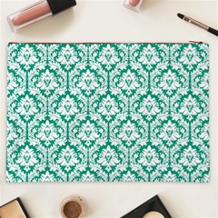 Emerald Green Damask Pattern Cosmetic Bag (XXL) from ArtsNow.com Back