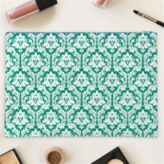 Emerald Green Damask Pattern Cosmetic Bag (XXL) from ArtsNow.com Back