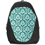 White On Emerald Green Damask Backpack Bag