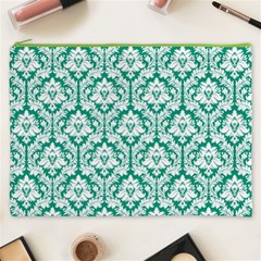 Emerald Green Damask Pattern Cosmetic Bag (XXXL) from ArtsNow.com Front