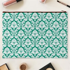 Emerald Green Damask Pattern Cosmetic Bag (XXXL) from ArtsNow.com Back