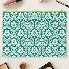 Emerald Green Damask Pattern Cosmetic Bag (XXXL) from ArtsNow.com Back