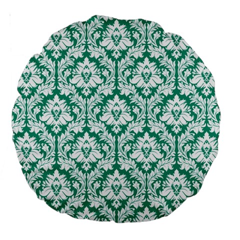 Emerald Green Damask Pattern Large 18  Premium Round Cushion  from ArtsNow.com Back