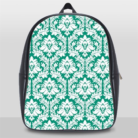 Emerald Green Damask Pattern School Bag (XL) from ArtsNow.com Front