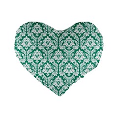 Emerald Green Damask Pattern Standard 16  Premium Heart Shape Cushion  from ArtsNow.com Front