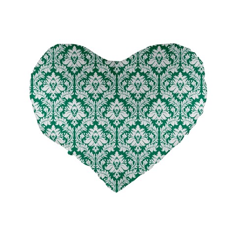 Emerald Green Damask Pattern Standard 16  Premium Heart Shape Cushion  from ArtsNow.com Back