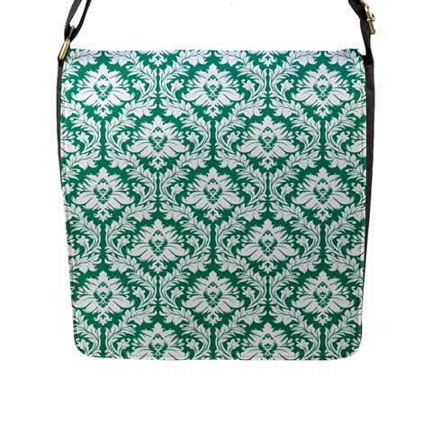 Emerald Green Damask Pattern Flap Closure Messenger Bag (L) from ArtsNow.com Front