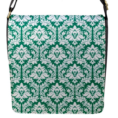 Emerald Green Damask Pattern Flap Closure Messenger Bag (S) from ArtsNow.com Front