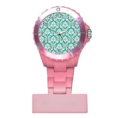 White On Emerald Green Damask Nurses Watch from ArtsNow.com Front