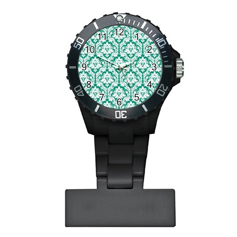 White On Emerald Green Damask Nurses Watch from ArtsNow.com Front