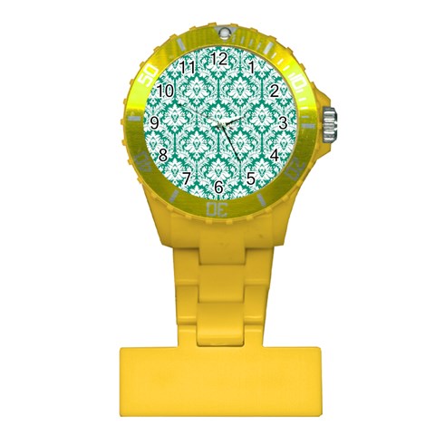 White On Emerald Green Damask Nurses Watch from ArtsNow.com Front