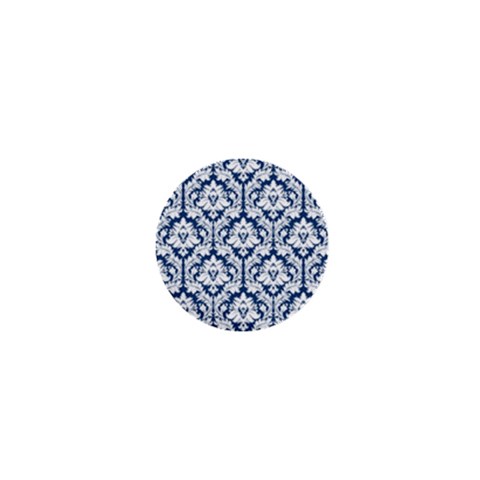 White On Blue Damask 1  Mini Button Magnet from ArtsNow.com Front