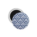 White On Blue Damask 1.75  Button Magnet