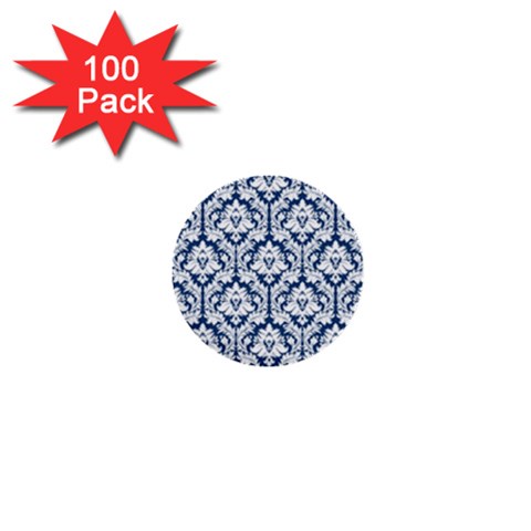 White On Blue Damask 1  Mini Button (100 pack) from ArtsNow.com Front