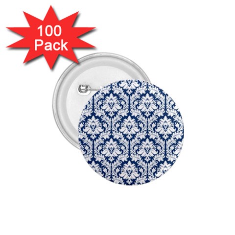 White On Blue Damask 1.75  Button (100 pack) from ArtsNow.com Front