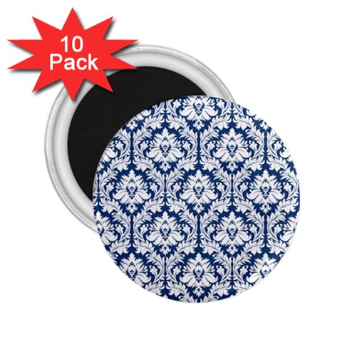 White On Blue Damask 2.25  Button Magnet (10 pack) from ArtsNow.com Front