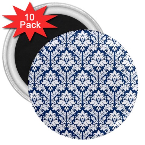 White On Blue Damask 3  Button Magnet (10 pack) from ArtsNow.com Front