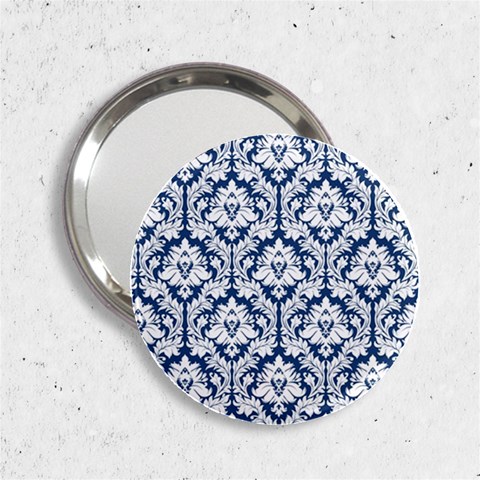 White On Blue Damask Handbag Mirror (2.25 ) from ArtsNow.com Front