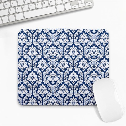 White On Blue Damask Large Mouse Pad (Rectangle) from ArtsNow.com Front