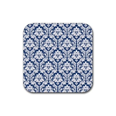 White On Blue Damask Drink Coaster (Square) from ArtsNow.com Front