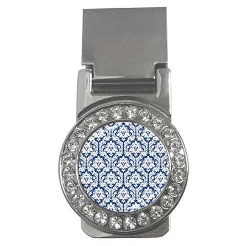 White On Blue Damask Money Clip (CZ) from ArtsNow.com Front