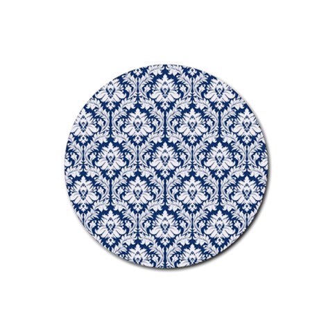 White On Blue Damask Drink Coasters 4 Pack (Round) from ArtsNow.com Front