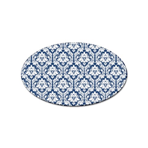 White On Blue Damask Sticker (Oval) from ArtsNow.com Front